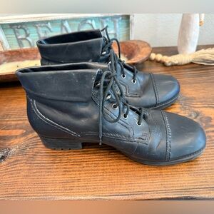Earth Spirit Black Leather Lace Up Ankle Boots Combat Workwear Size 10
